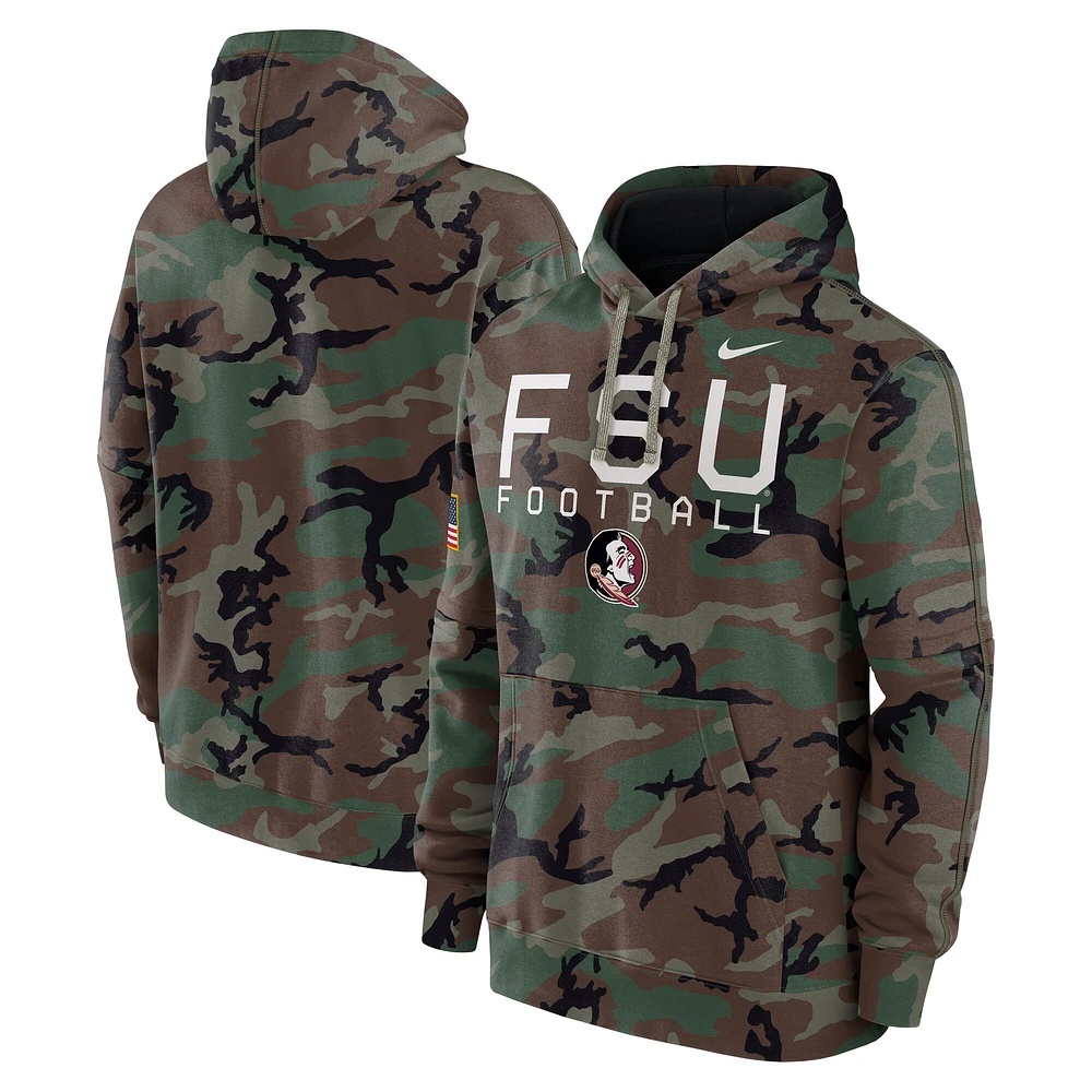 Sweat à capuche en polaire Nike Camo Florida State Seminoles 2024 Military Appreciation Club pour homme