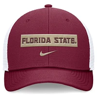 Casquette ajustable Nike Sideline Trucker 2024 pour homme, couleur grenat/blanc, Florida State Seminoles