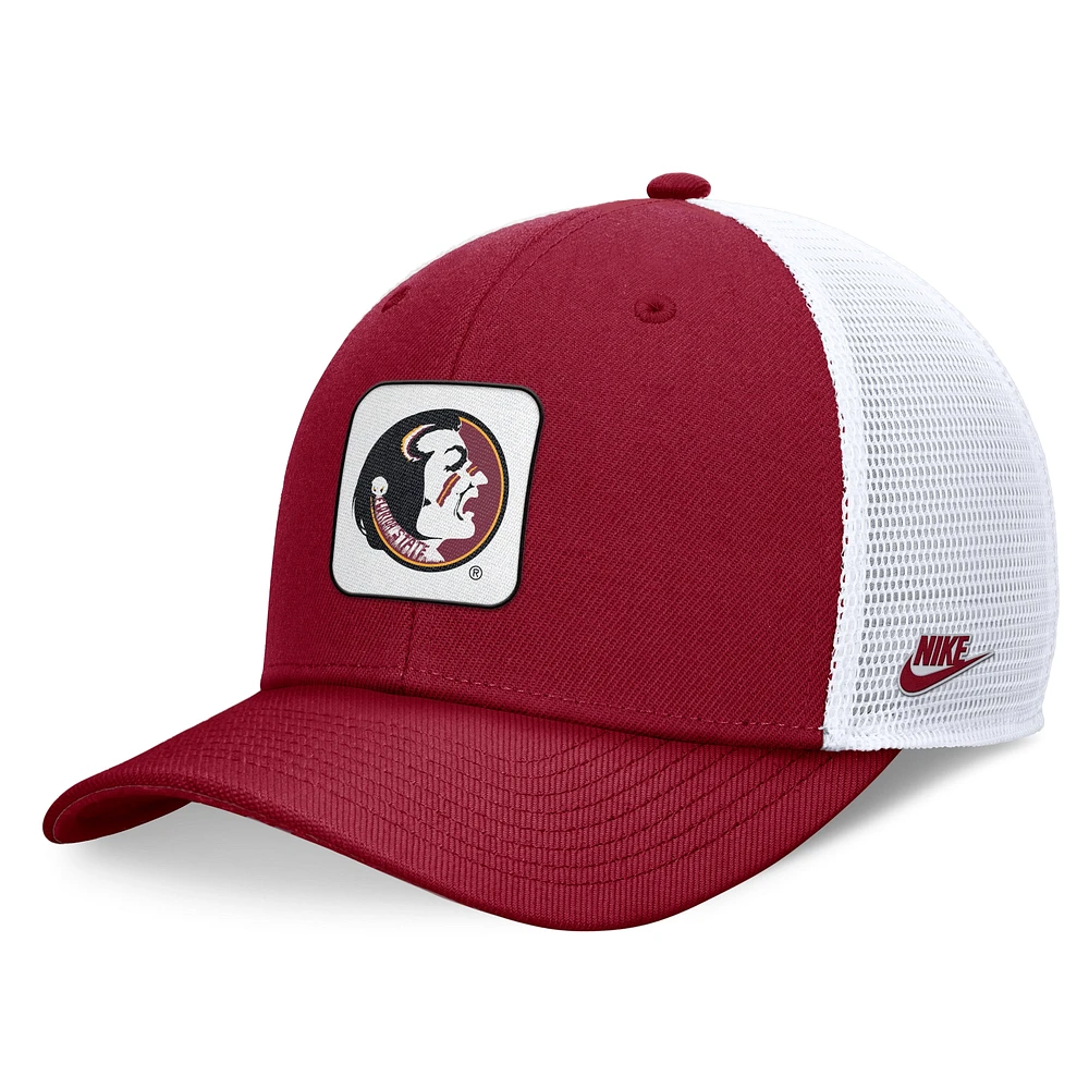 Casquette réglable Nike Garnet/Blanc Florida State Seminoles Legacy Rise Mascot Trucker pour homme