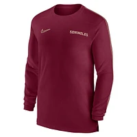 T-shirt à manches longues Nike Garnet Florida State Seminoles 2024 Sideline Coach UV Performance pour homme