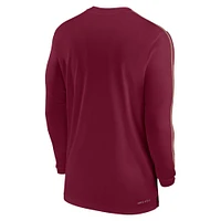 T-shirt à manches longues Nike Garnet Florida State Seminoles 2024 Sideline Coach UV Performance pour homme