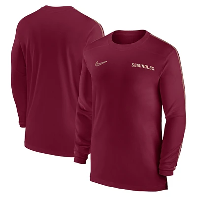 T-shirt à manches longues Nike Garnet Florida State Seminoles 2024 Sideline Coach UV Performance pour homme