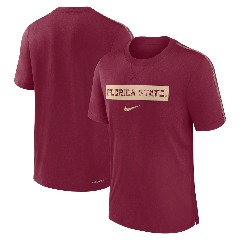 T-shirt Nike Garnet Florida State Seminoles 2024 Sideline Player Performance Tri-Blend pour homme