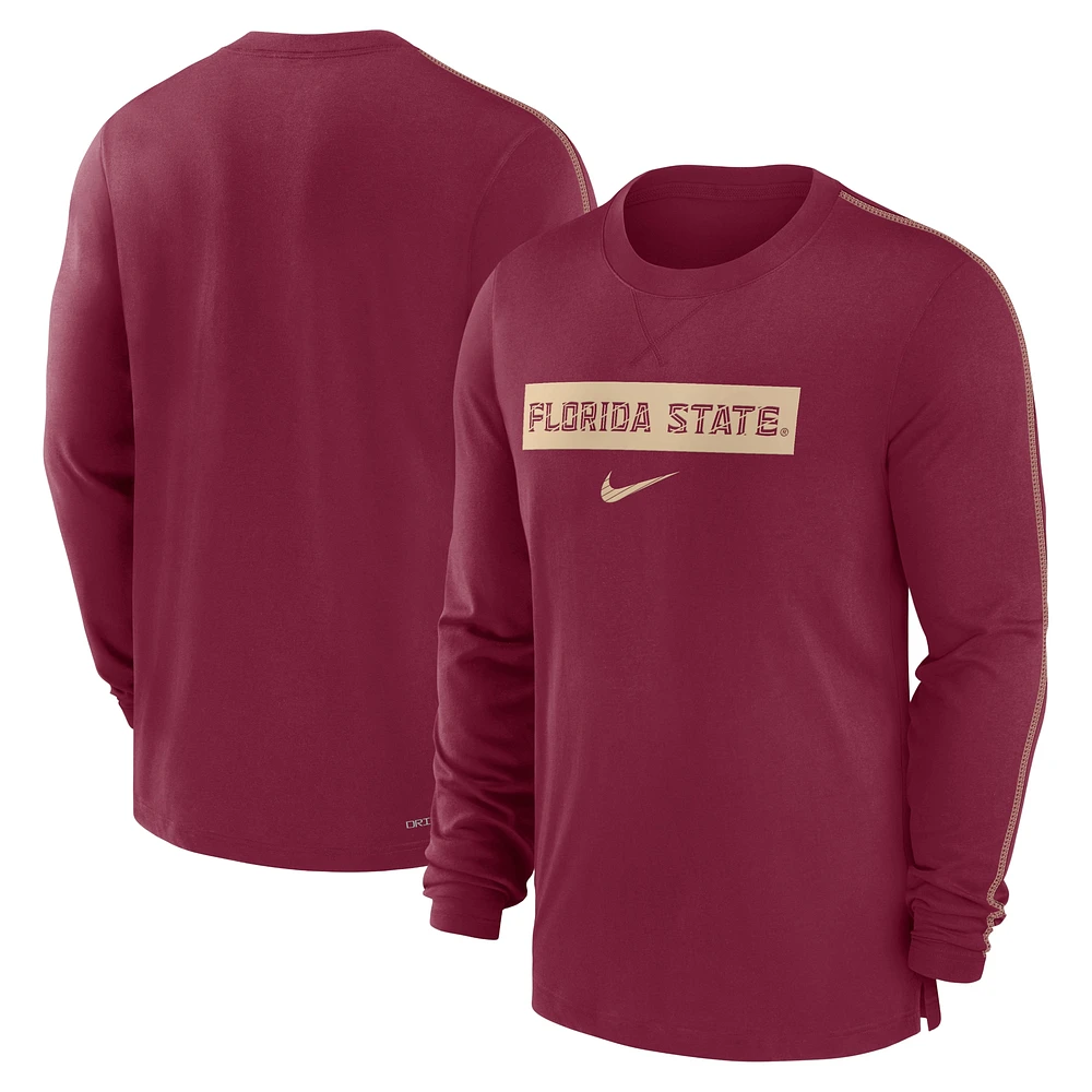 T-shirt Nike Garnet Florida State Seminoles 2024 Sideline Player Performance à manches longues pour homme