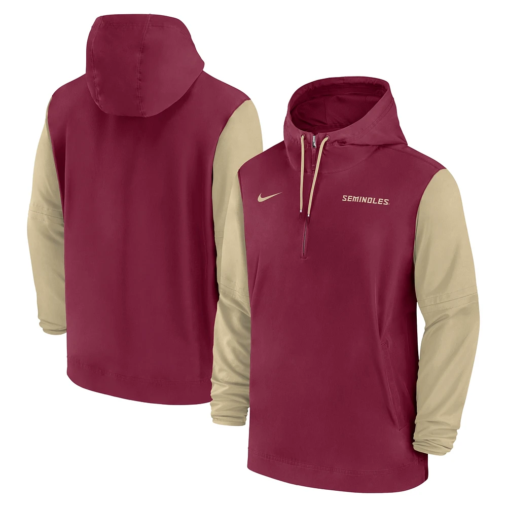 Men's Nike Garnet Florida State Seminoles 2024 Sideline Pregame Player Half-Zip Hoodie