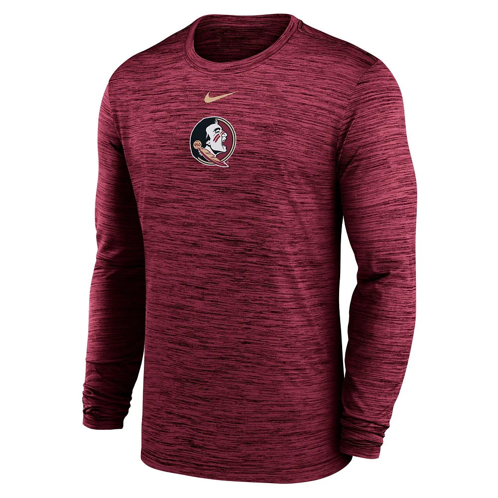 T-shirt Nike Garnet Florida State Seminoles 2025 Sideline Velocity Performance à manches longues pour homme