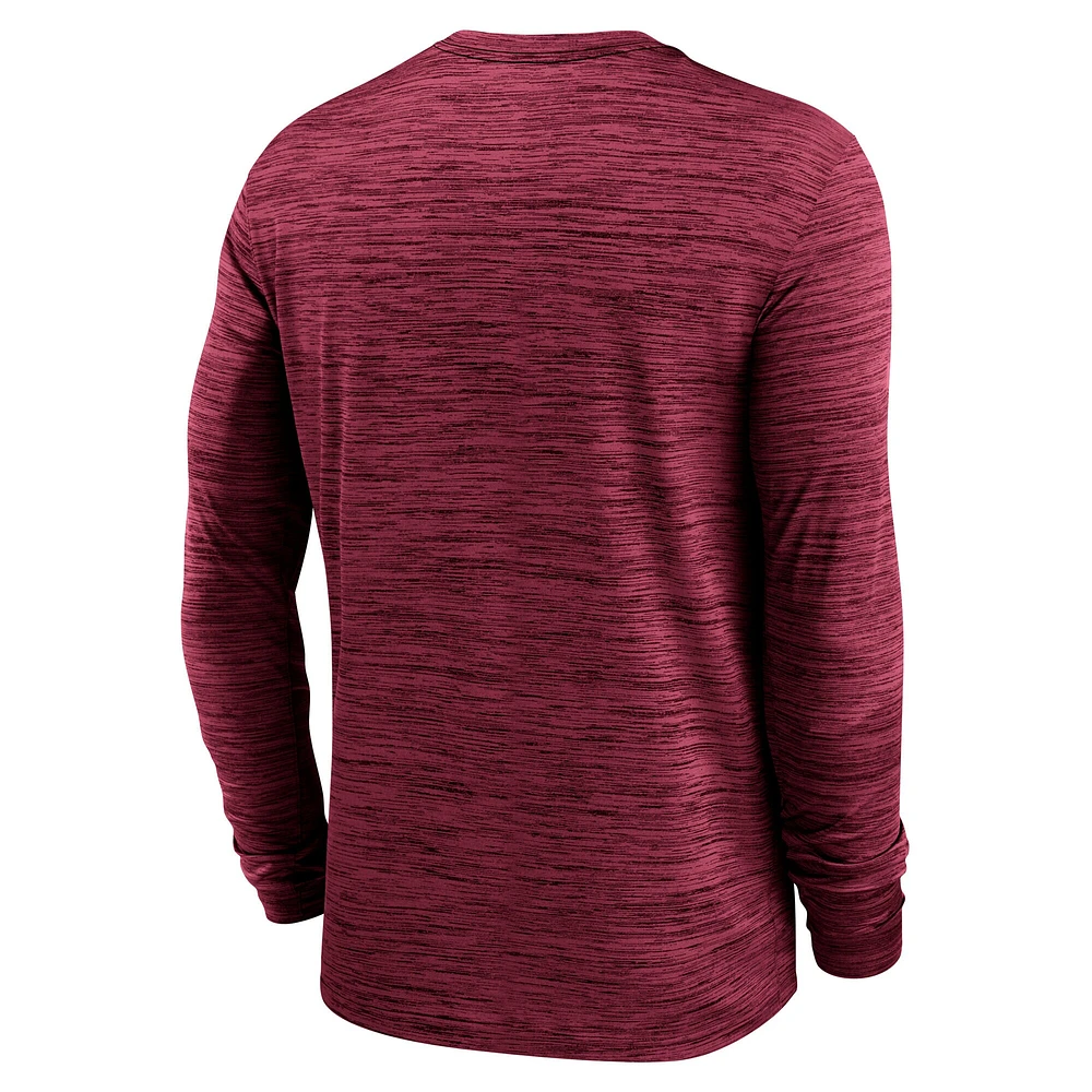 T-shirt Nike Garnet Florida State Seminoles 2025 Sideline Velocity Performance à manches longues pour homme