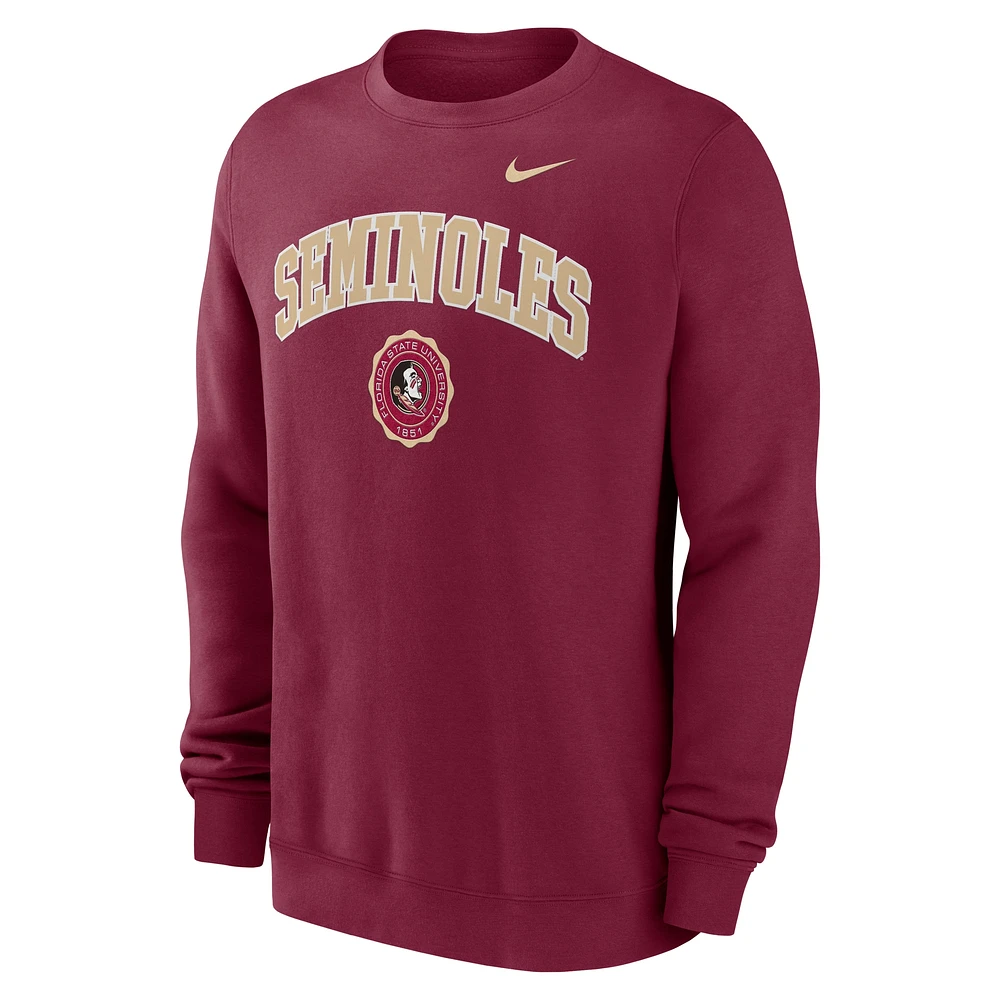 Men's Nike Garnet Florida State Seminoles Arched Seal Pullover Sweatshirt