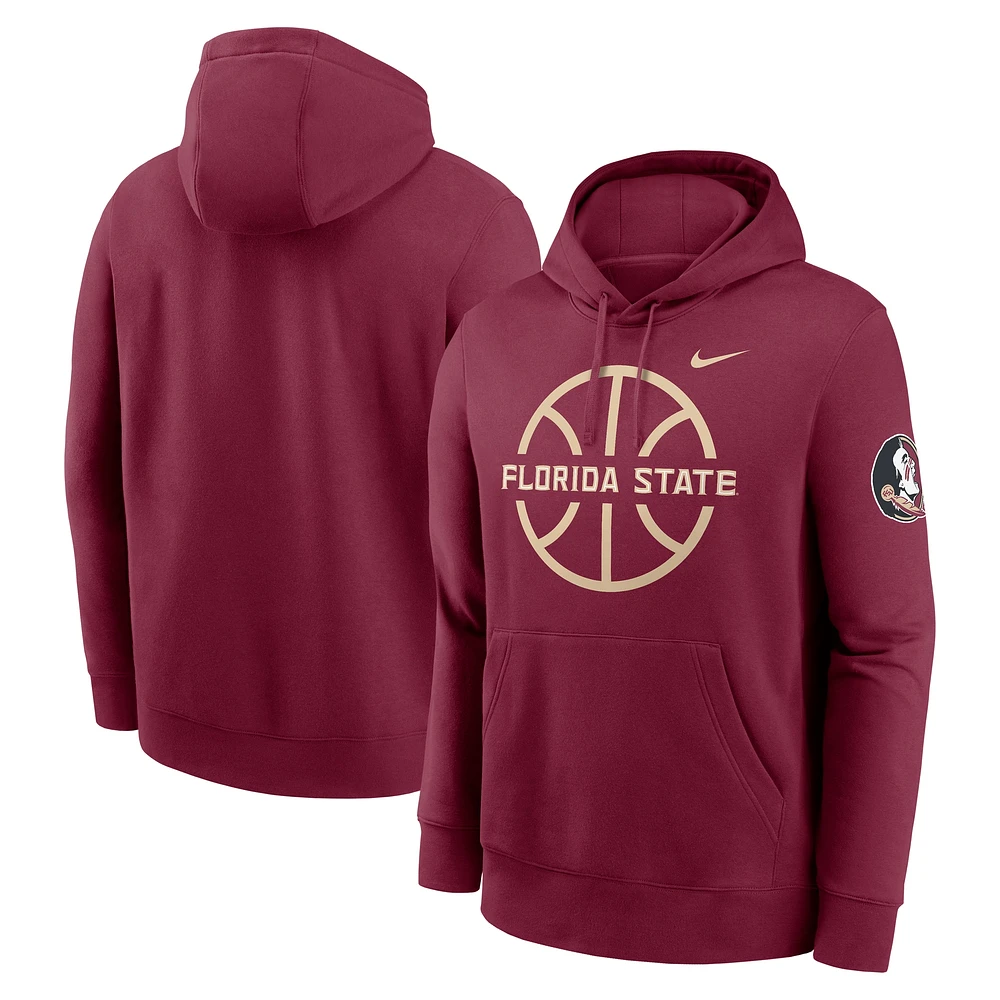 Men's Nike  Garnet Florida State Seminoles Basketball Icon Club Fleece Pullover Hoodie