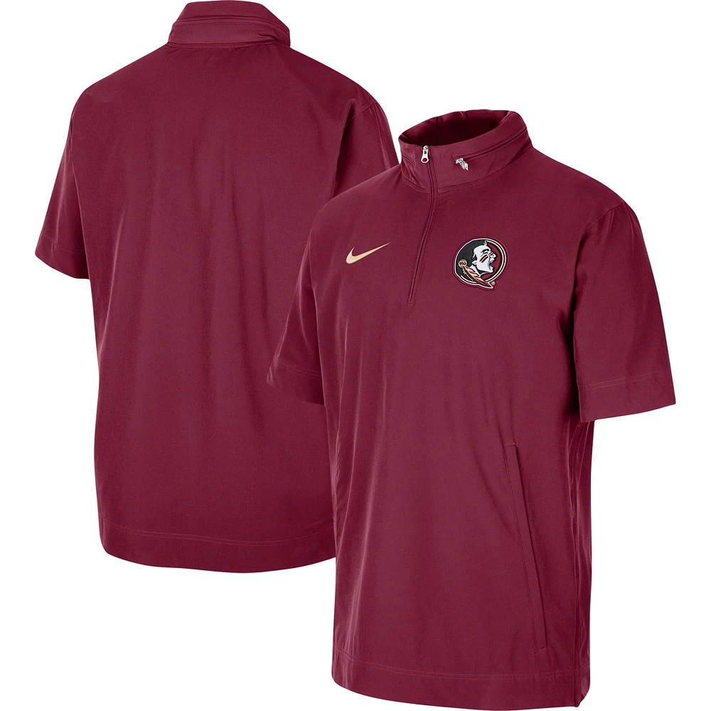 Veste à manches courtes et demi-zip Nike Garnet Florida State Seminoles Coaches pour homme