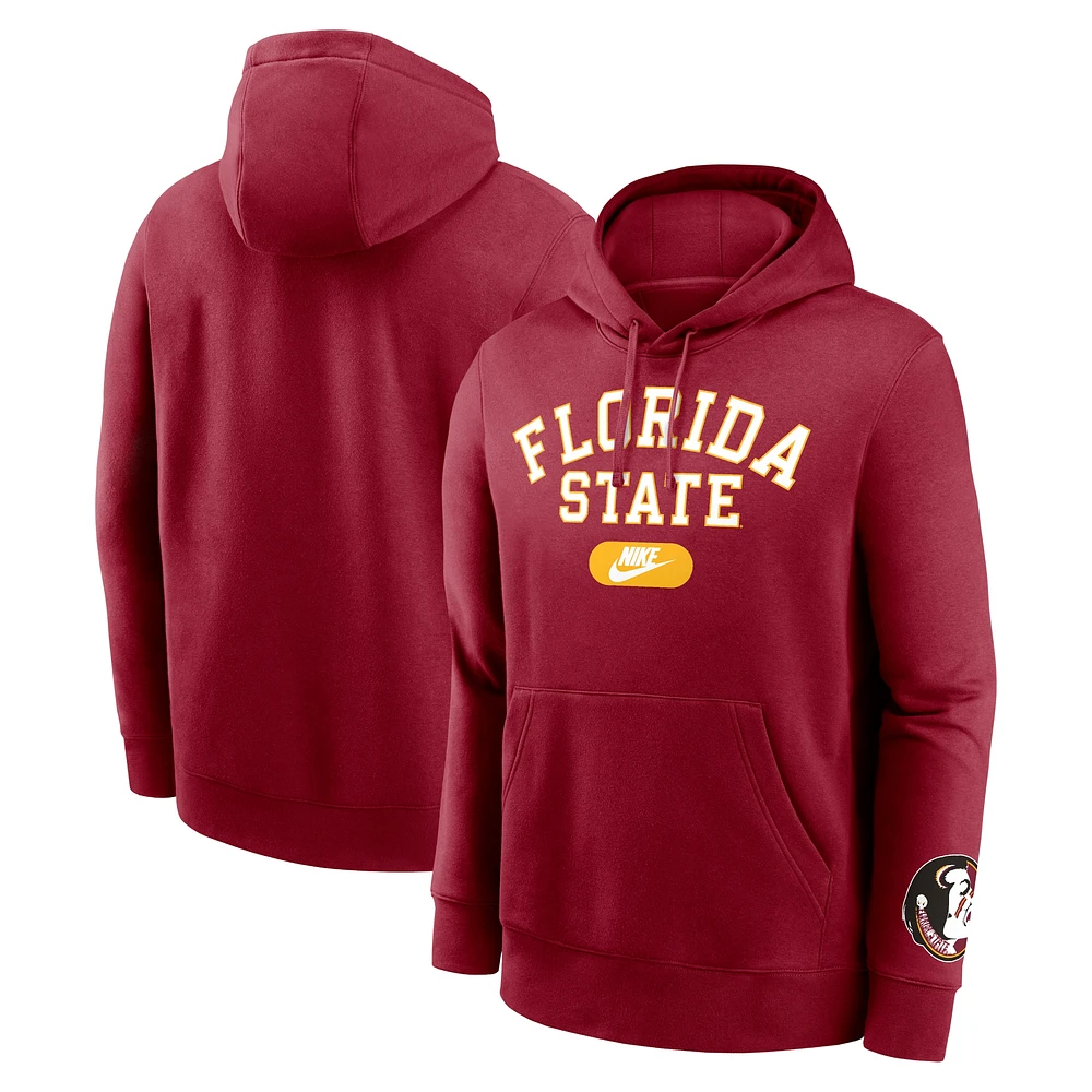 Sweat à capuche Nike Florida State Seminoles Legacy Foundational Two-Hit Club Performance pour homme Garnet