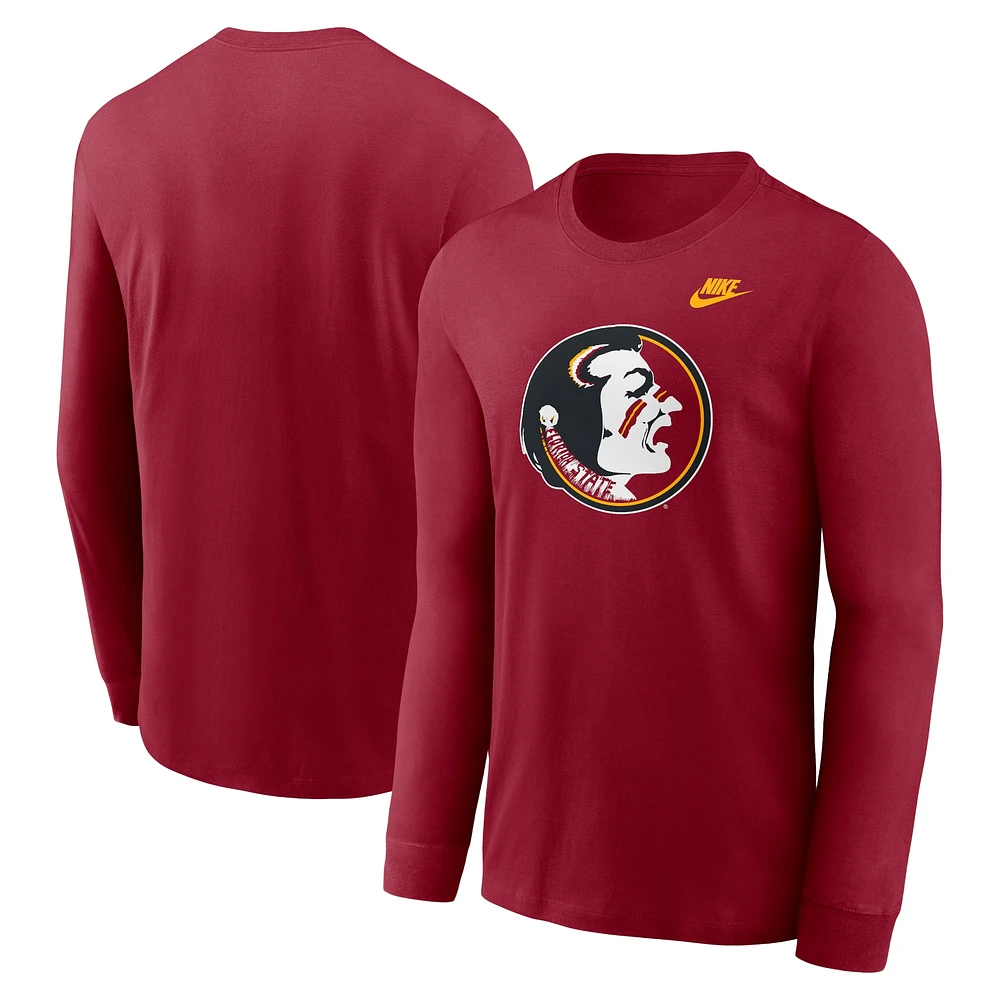 T-shirt à manches longues avec logo principal Nike Garnet Florida State Seminoles Legacy pour homme