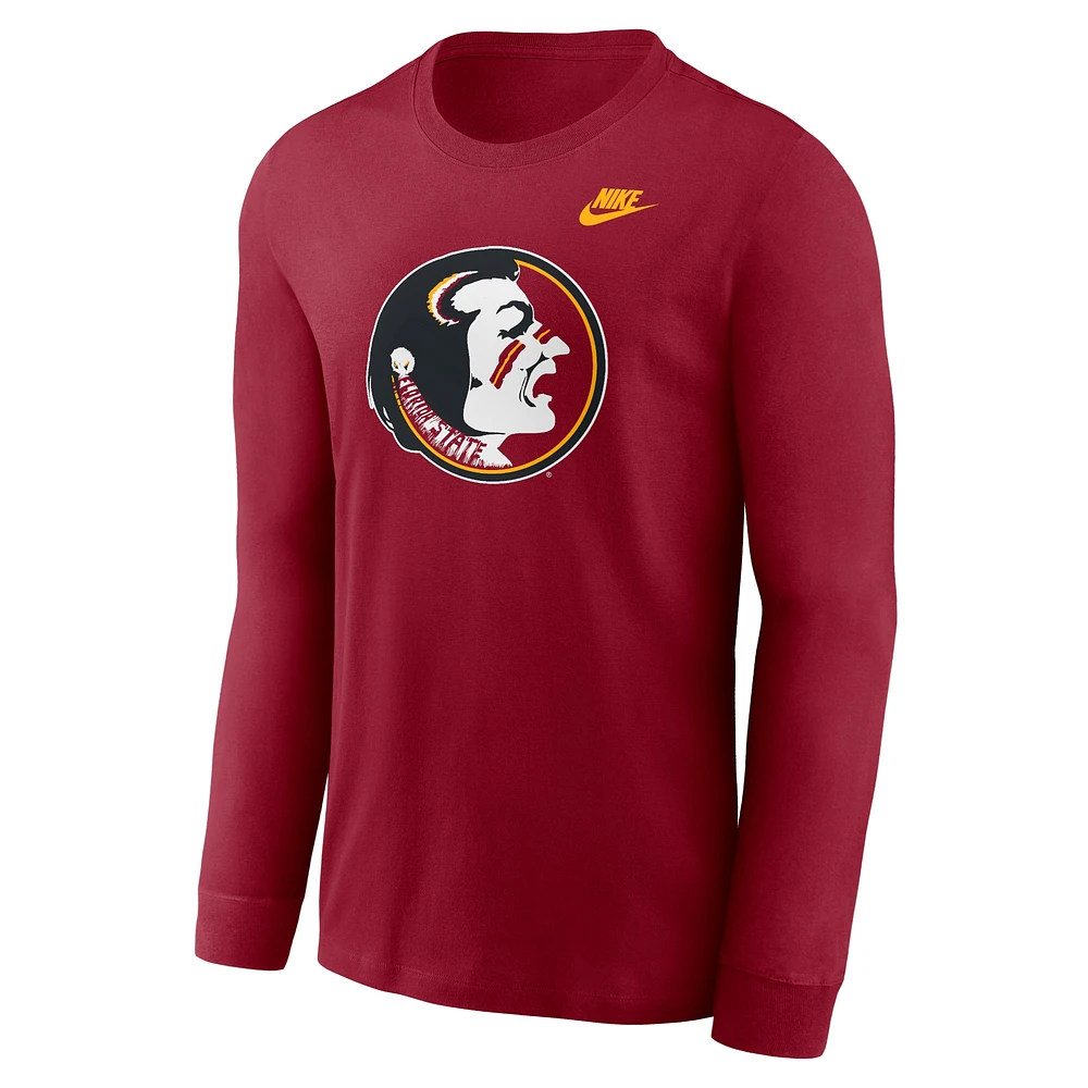 T-shirt à manches longues avec logo principal Nike Garnet Florida State Seminoles Legacy pour homme