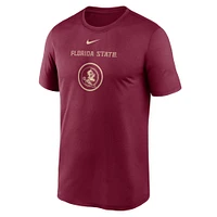 T-shirt Nike Garnet Florida State Seminoles pour homme, légende du basketball sur le terrain, entraînement et performance