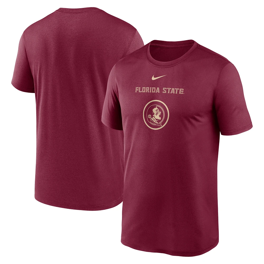 T-shirt Nike Garnet Florida State Seminoles pour homme, légende du basketball sur le terrain, entraînement et performance