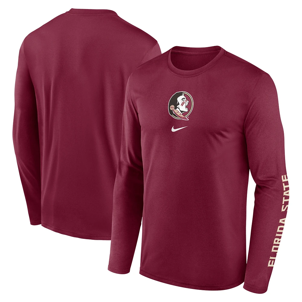 Men's Nike  Garnet Florida State Seminoles Primetime Center Lockup Two-Hit Legend Long Sleeve T-Shirt