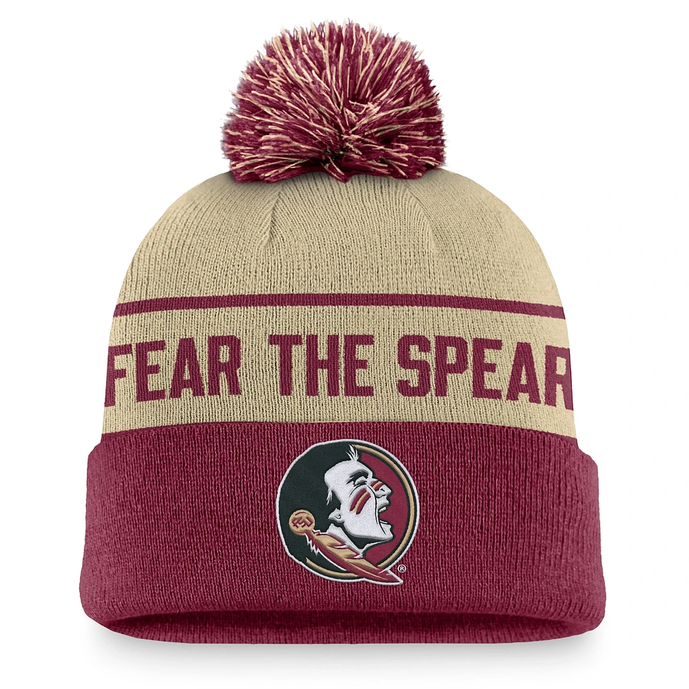 Bonnet en tricot à revers avec pompon Nike Vegas Gold/Garnet pour homme Florida State Seminoles Local Peak