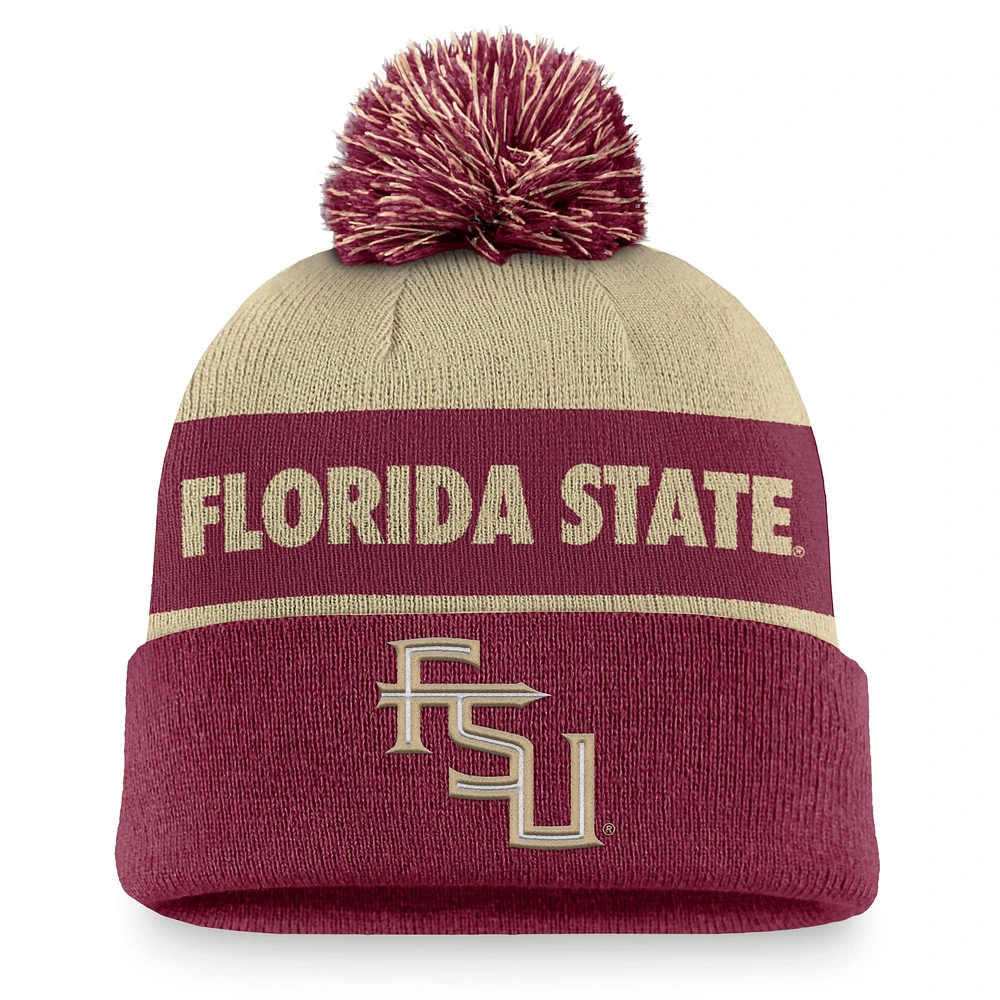 Bonnet en tricot à revers Nike Vegas Gold/Garnet Florida State Seminoles Primetime Peak pour homme avec pompon