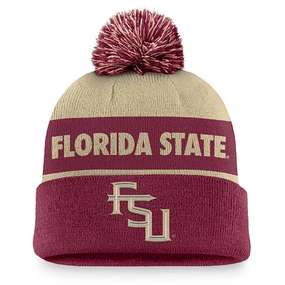 Bonnet en tricot à revers Nike Vegas Gold/Garnet Florida State Seminoles Primetime Peak pour homme avec pompon