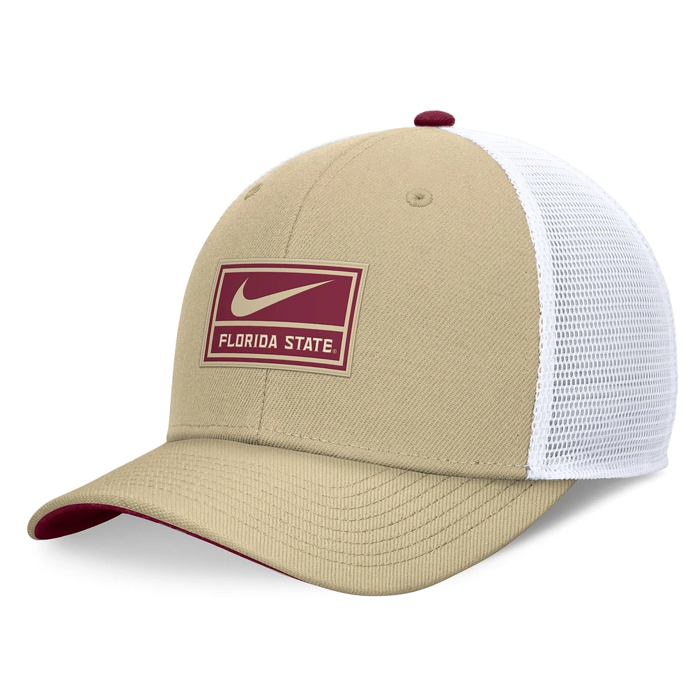 Casquette ajustable Nike On Field Swoosh Trucker pour homme, couleur or/blanc, Florida State Seminoles 2024