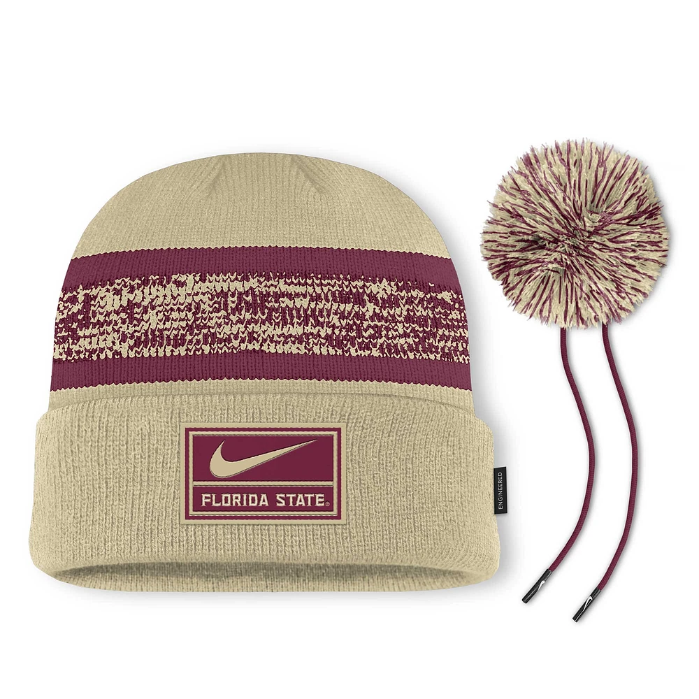 Bonnet en tricot à revers et pompon Nike Gold Florida State Seminoles On-Field Peak pour homme