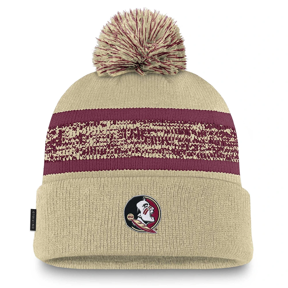 Bonnet en tricot à revers et pompon Nike Gold Florida State Seminoles On-Field Peak pour homme