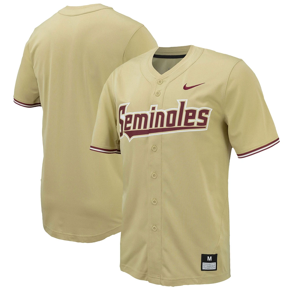 Maillot de baseball réplique à boutons complets Nike Gold Florida State Seminoles pour homme