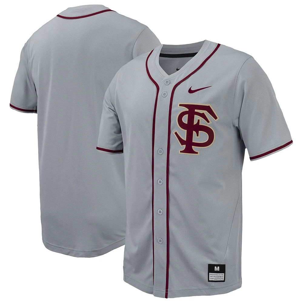 Maillot de baseball Nike Florida State Seminoles Replica pour hommes, gris, à boutons complets