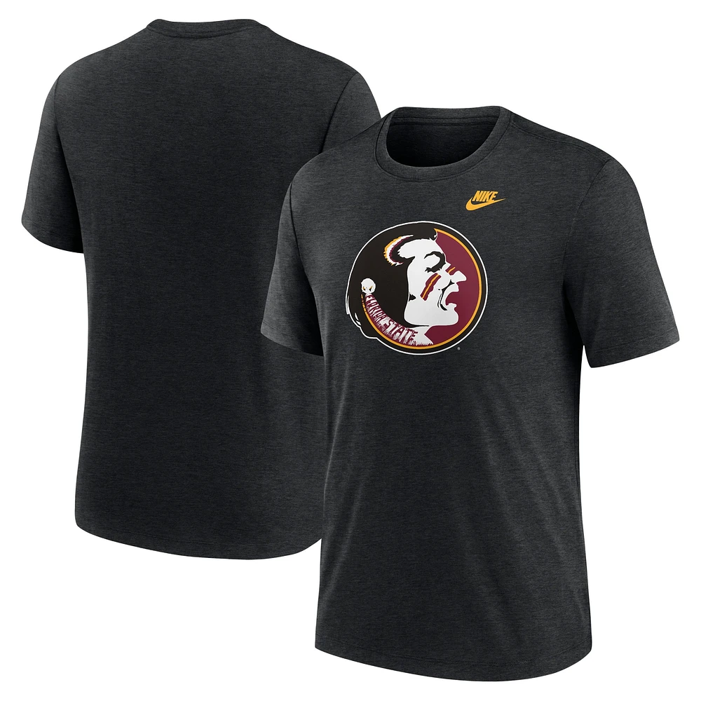 T-shirt Nike noir chiné Florida State Seminoles Blitz Legacy Primary Tri-Blend pour homme