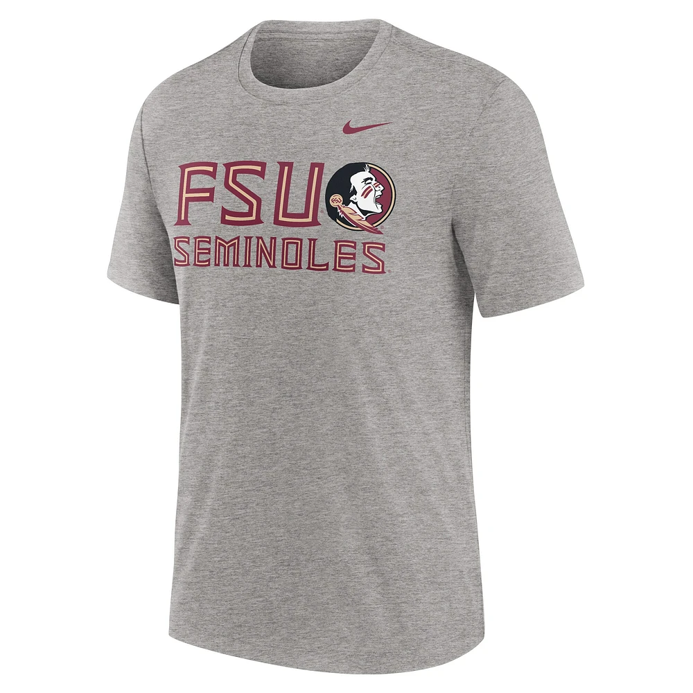 T-shirt Nike Heather Grey Florida State Seminoles Campus Local Tri-Blend pour homme