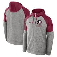 Sweat à capuche Nike gris chiné Florida State Seminoles Fitness Raglan Performance entièrement zippé pour homme