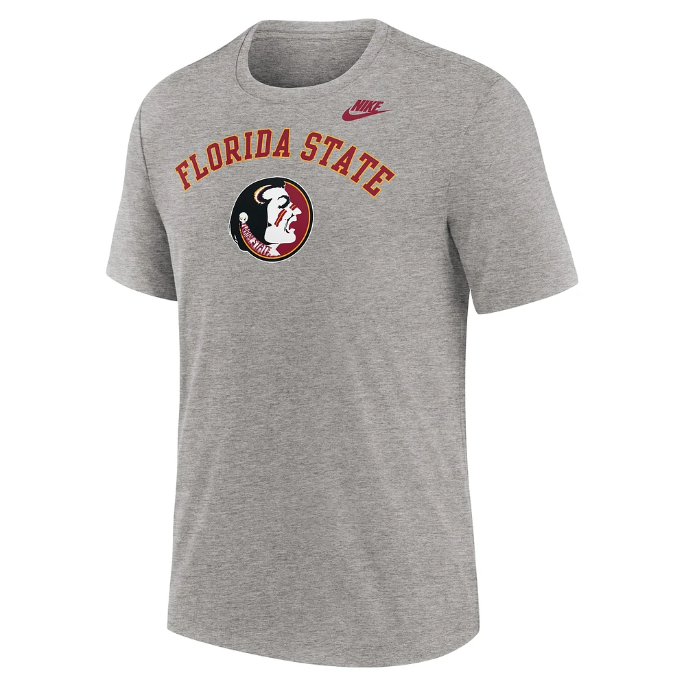Men's Nike Heather Gray Florida State Seminoles Legacy Arch Tri-Blend T-Shirt