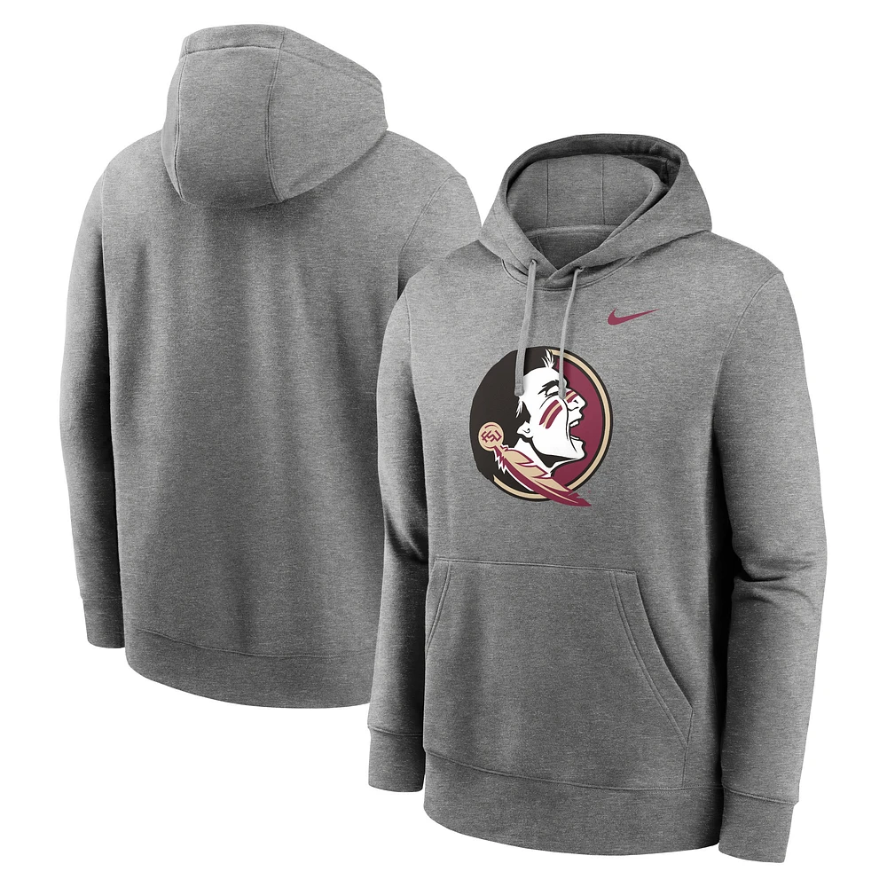 Men's Nike Heather Gray Florida State Seminoles Primetime Club Fleece Pullover Hoodie