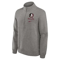 Men's Nike Heather Gray Florida State Seminoles Primetime Club Half-Zip Sweatshirt