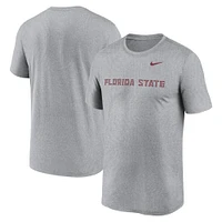 Men's Nike Heather Gray Florida State Seminoles Primetime Legend Wordmark T-Shirt