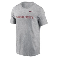 Men's Nike Heather Gray Florida State Seminoles Primetime Wordmark T-Shirt