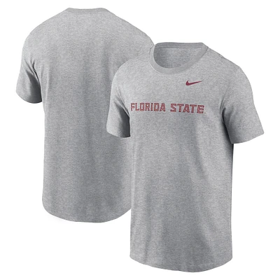 Men's Nike Heather Gray Florida State Seminoles Primetime Wordmark T-Shirt