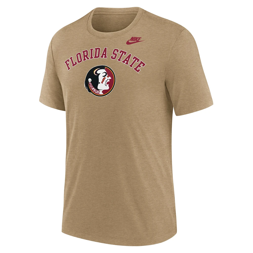 T-shirt Nike pour homme, marron clair chiné, motif Legacy Arch, tri-blend, Florida State Seminoles