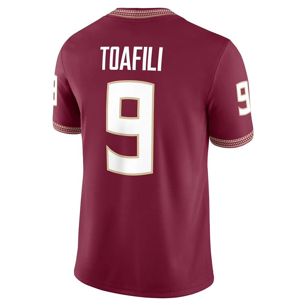 Men's Nike Lawrance Toafili Garnet Florida State Seminoles NIL Football Game Jersey