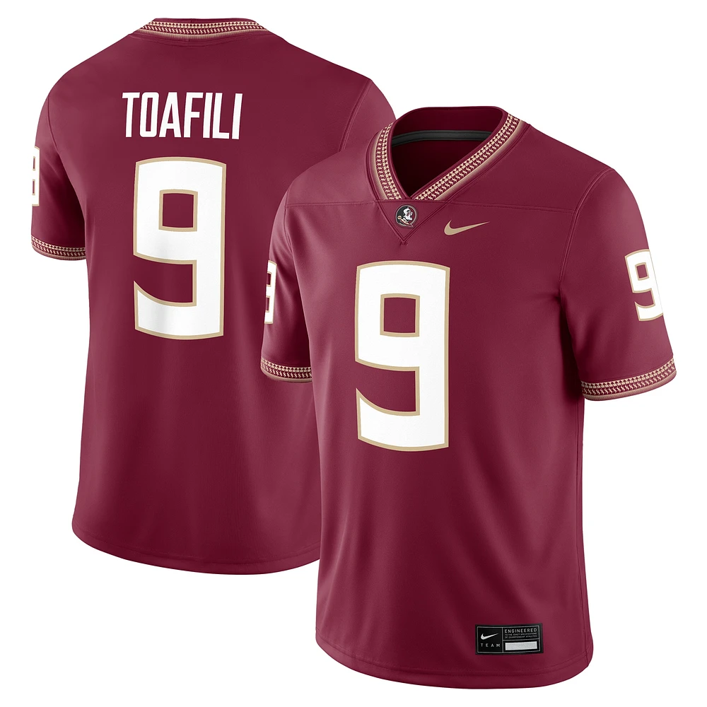 Men's Nike Lawrance Toafili Garnet Florida State Seminoles NIL Football Game Jersey