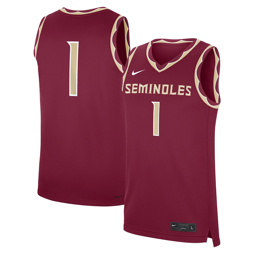 Men's Nike #1 Garnet Florida State Seminoles Road Replica Jersey