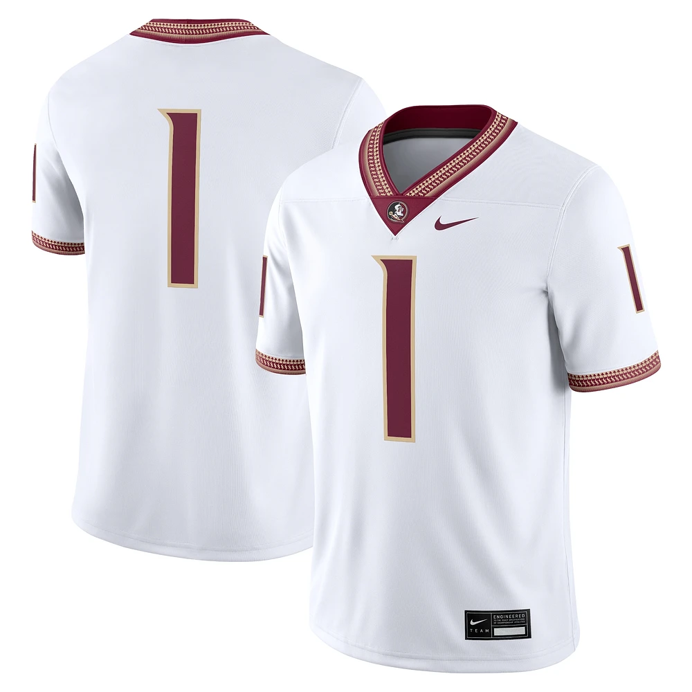 Maillot de match Nike #1 blanc pour homme des Florida State Seminoles