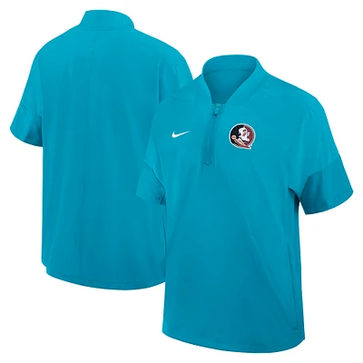 Men's Nike Turquoise Florida State Seminoles 2025 Sideline Short Sleeve Performance Quarter-Zip Coach Jacket