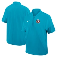 Men's Nike Turquoise Florida State Seminoles 2025 Sideline Short Sleeve Performance Quarter-Zip Coach Jacket
