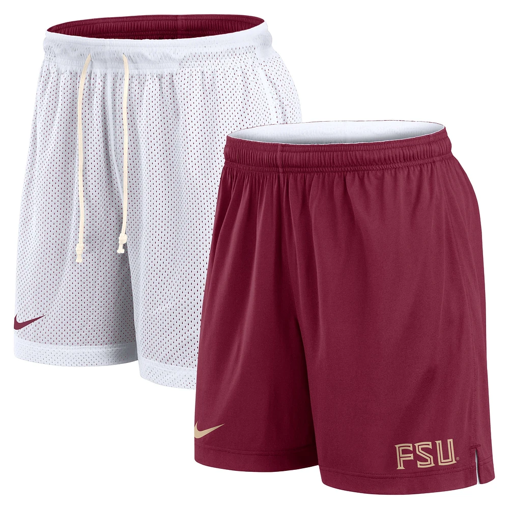 Short de performance réversible Nike Primetime pour homme, blanc/grenat, Florida State Seminoles