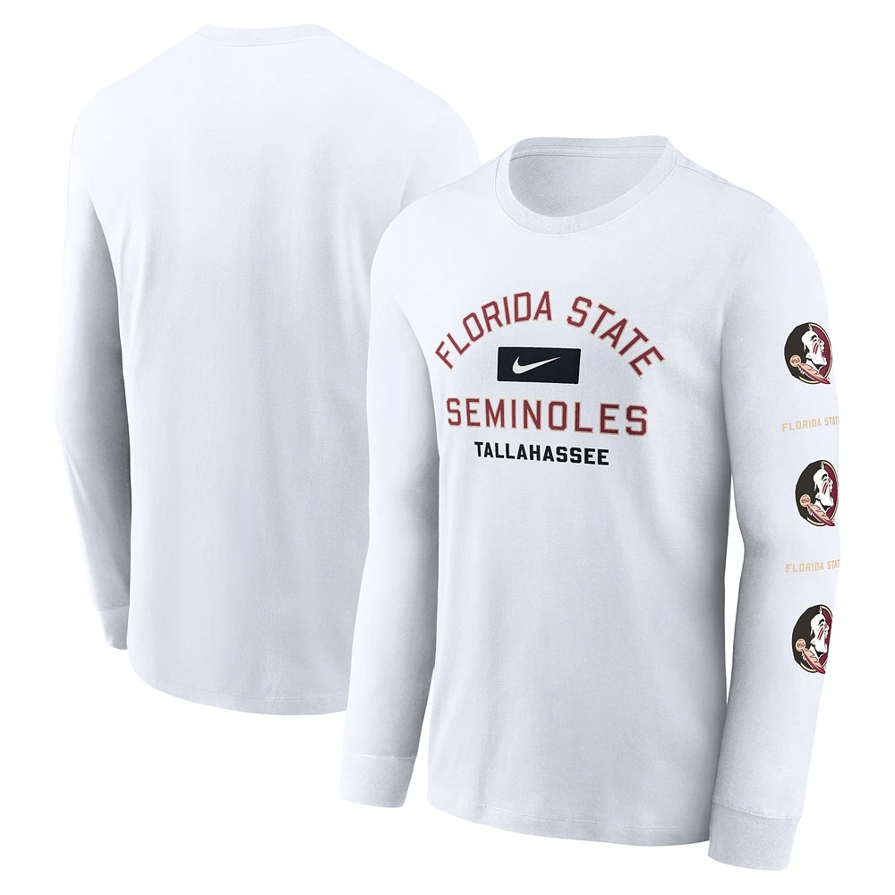 T-shirt à manches longues Nike blanc Florida State Seminoles Primetime Classic Location pour homme