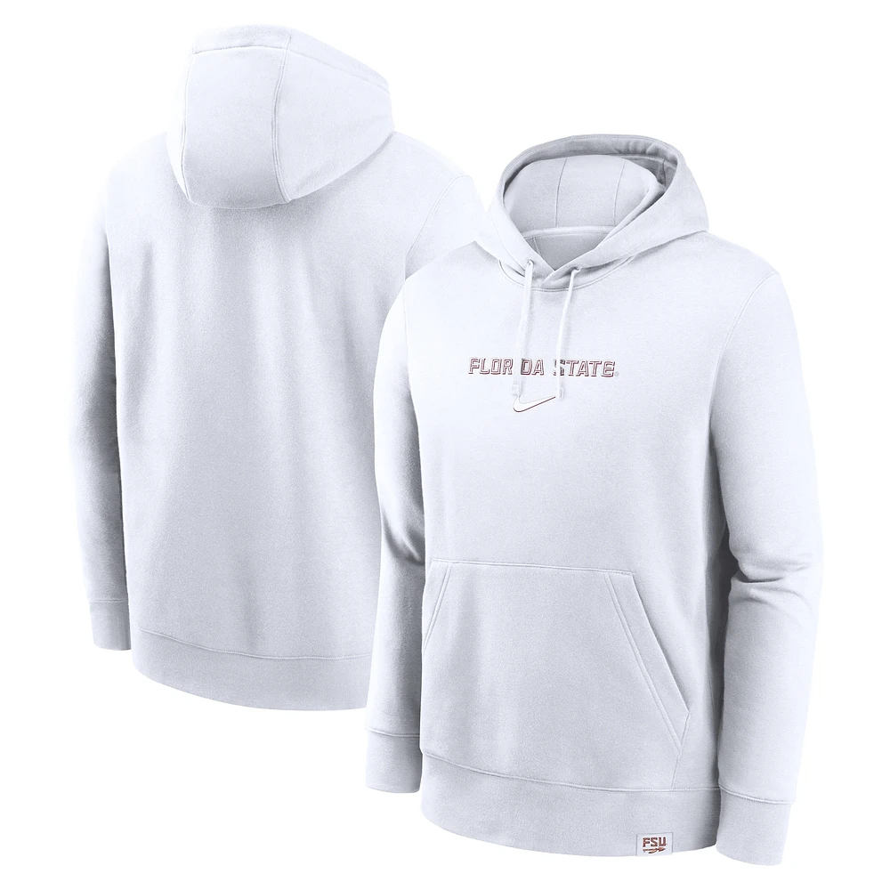 Men's Nike White Florida State Seminoles Statement Wordmark Lockup Pullover Hoodie