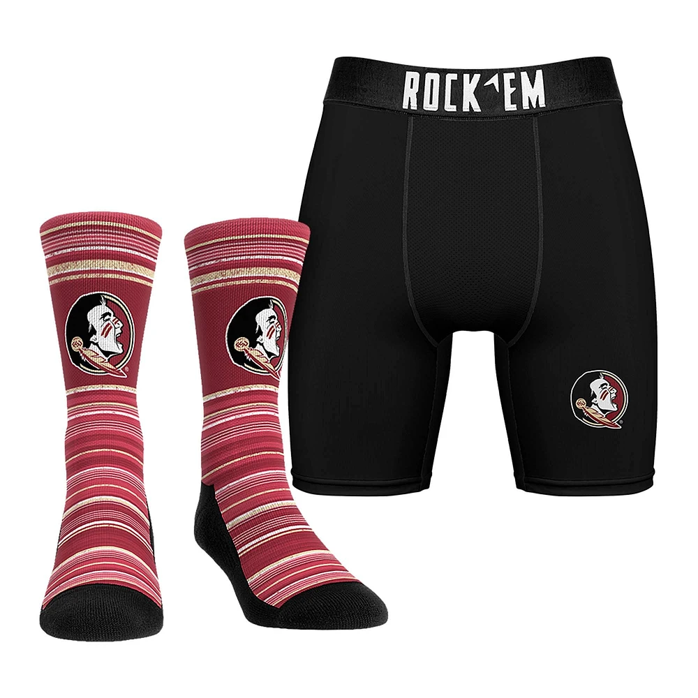 Pack combiné de chaussettes et caleçons boxeurs Rock Em Socks pour hommes Florida State Seminoles