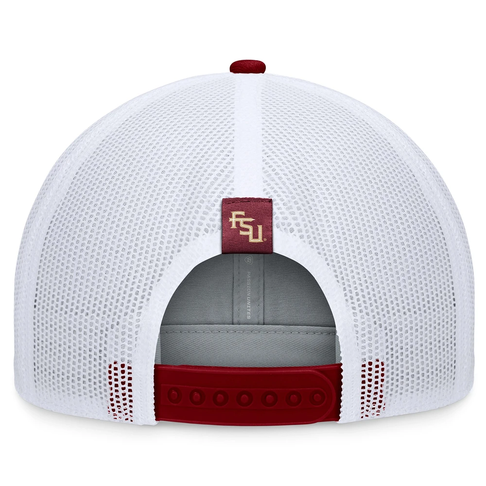 Casquette réglable Top of the World Garnet Florida State Seminoles Carson Trucker pour hommes