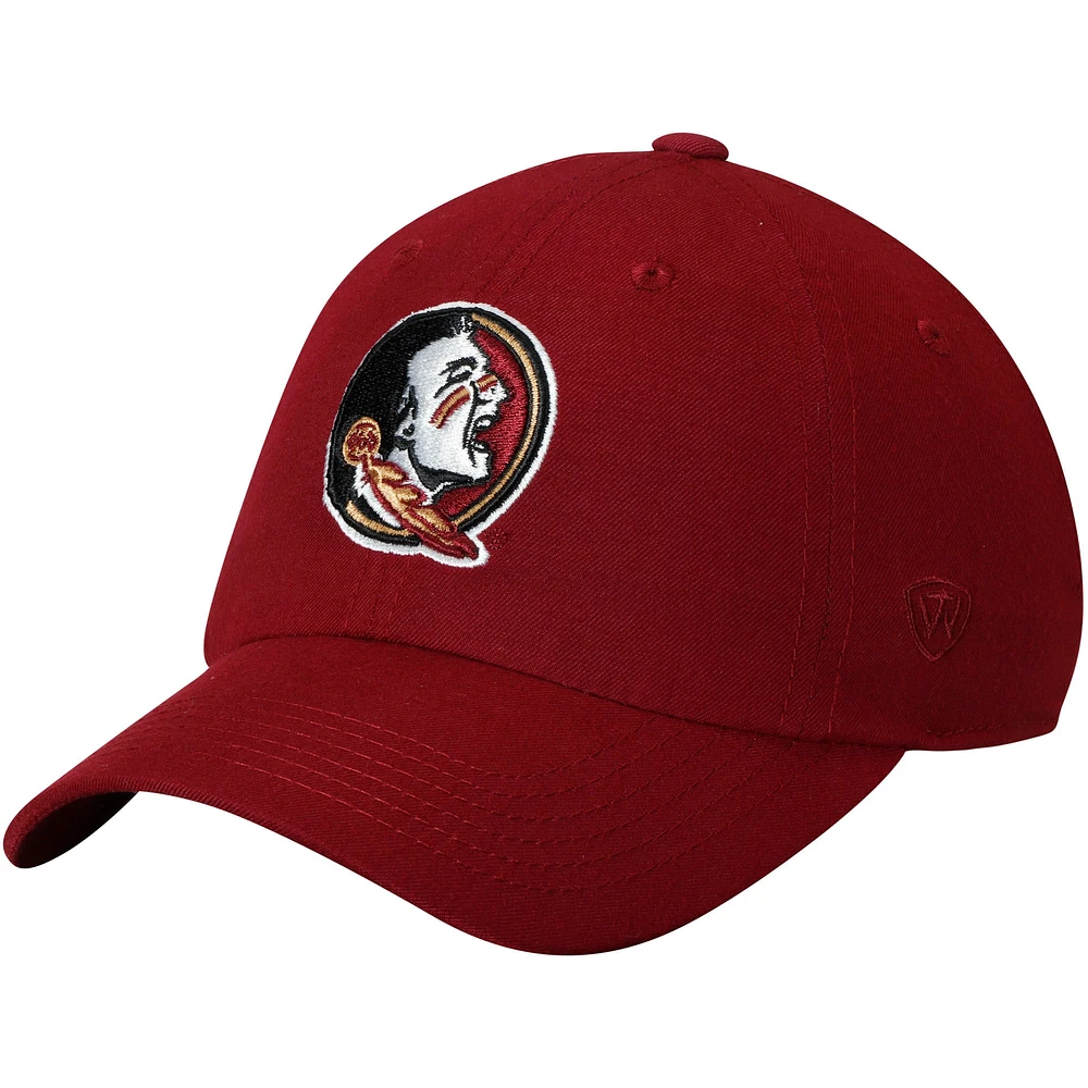 Casquette réglable Top of the World Garnet Florida State Seminoles pour hommes avec logo principal